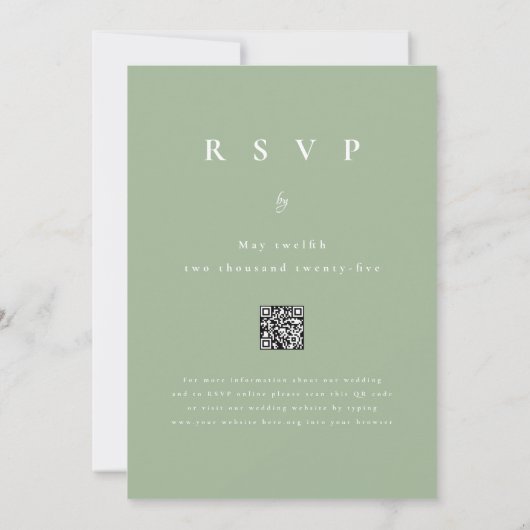 Invitation Forêt moderne QR Code Sage Vert Mariage d'hiver (Dos)