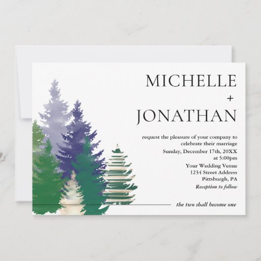 Invitation Forêt moderne Vert Russe Mariage chrétien (Devant)
