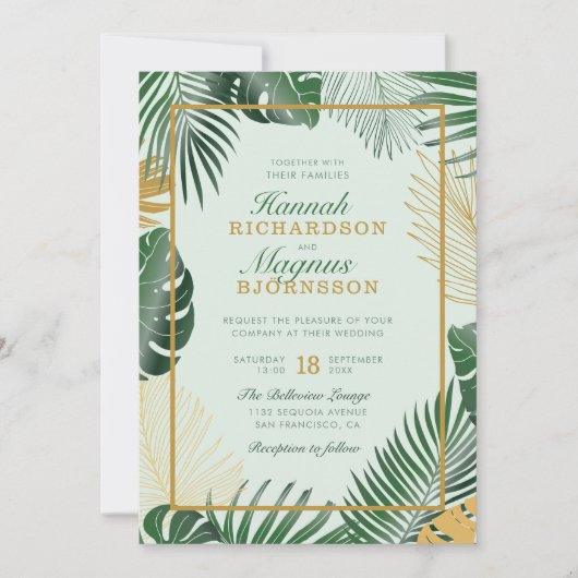 Invitation Forêt moderne Vert Tropical Feuille Mariage modern (Devant)