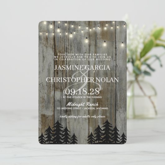 Invitation Forêt Noire rustique avec Mariage de code QR (Debout devant)