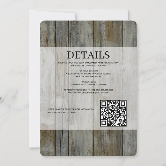 Invitation Forêt Noire rustique avec Mariage de code QR (Dos)