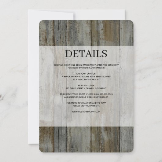 Invitation Forêt Noire rustique avec Mariage Détails (Dos)