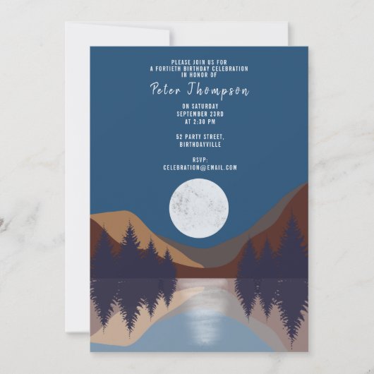 Invitation Forêt paysagère Abstraite Lune Quarante Anniversai (Devant)