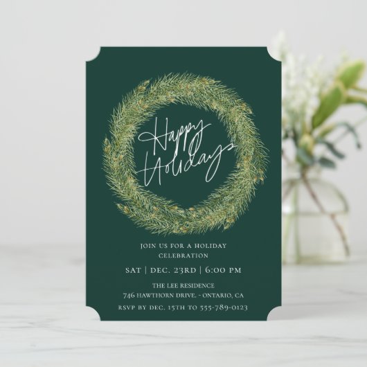 Invitation Forêt Pin Wreath Emerald Fête (Debout devant)