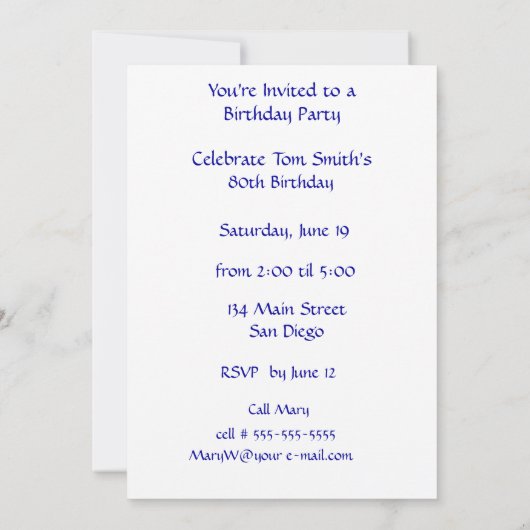 Invitation Forêt pour les arbres fête d'anniversaire 80 (Dos)