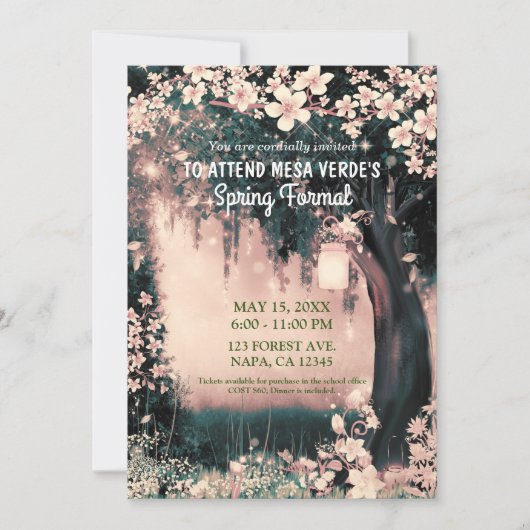 Invitation Forêt Rose Enchantée de Bois Fantastique pour Bal  (Devant)