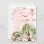 Invitation Forêt rose Enchantée Petite Fille Fée Anniversaire (Devant)