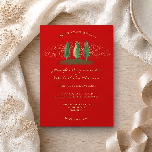 Invitation Forêt Rouge Pailletée | Mariage de Noël