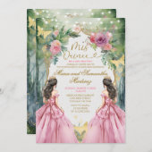 Invitation Forêt royale princière rose pâle Quinceañera (Devant / Derrière)