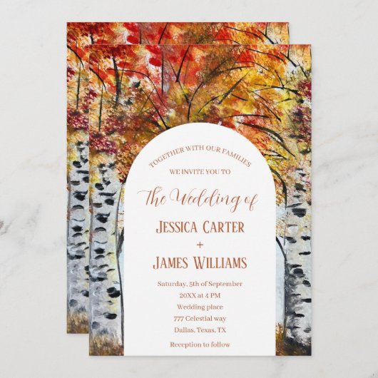 Invitation Forêt Russe Automne Automne Bois Mariage (Devant / Derrière)