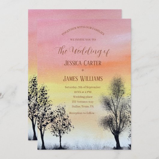 Invitation Forêt Russe Automne Automne Bois Mariage (Devant / Derrière)