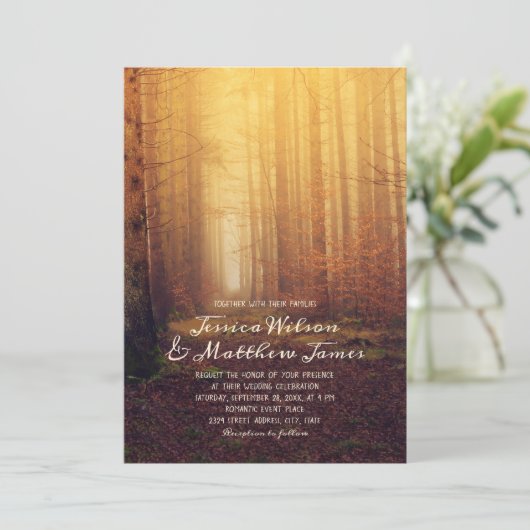 Invitation Forêt Rustique Automne Bois Mariage campagnard (Debout devant)