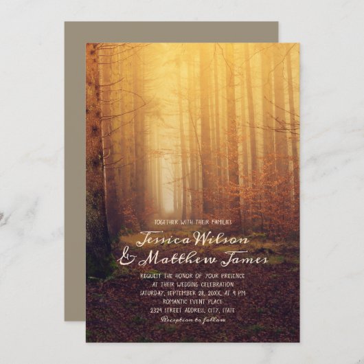 Invitation Forêt Rustique Automne Bois Mariage campagnard (Devant / Derrière)