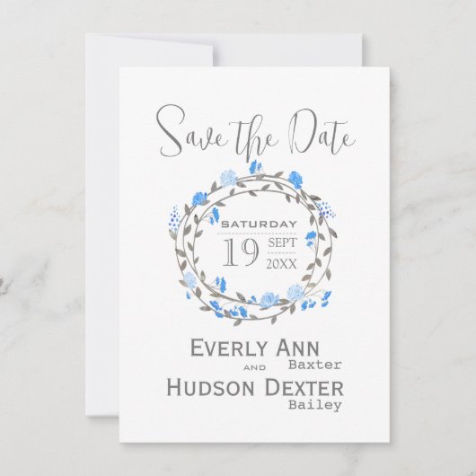 Invitation Forêt rustique Blue Peony Wreath Enregistrer la da (Devant)