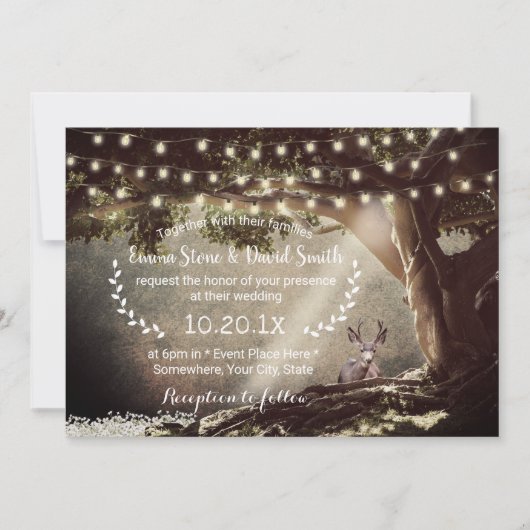Invitation Forêt rustique Cerfs et Mariage d'arbre (Devant)