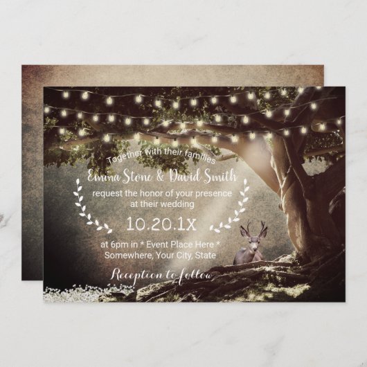 Invitation Forêt rustique Cerfs et Mariage d'arbre (Devant / Derrière)