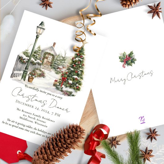 Invitation Forêt rustique de pins à l'aquarelle pour Noël