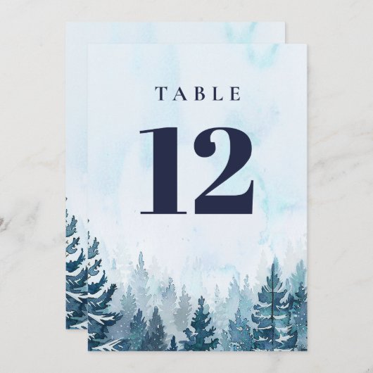 Invitation Forêt rustique de pins d'hiver Numéro de tableau (Devant / Derrière)
