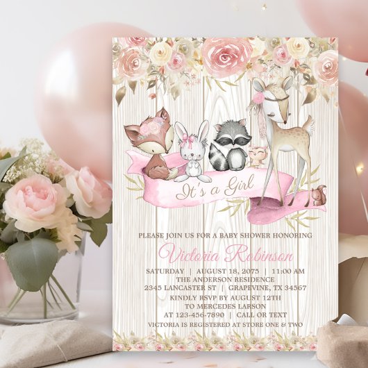 Invitation Forêt rustique douce Baby shower animal