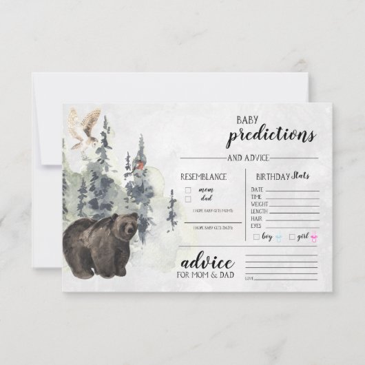 Invitation Forêt rustique | Jeu de devination de Baby shower (Devant)