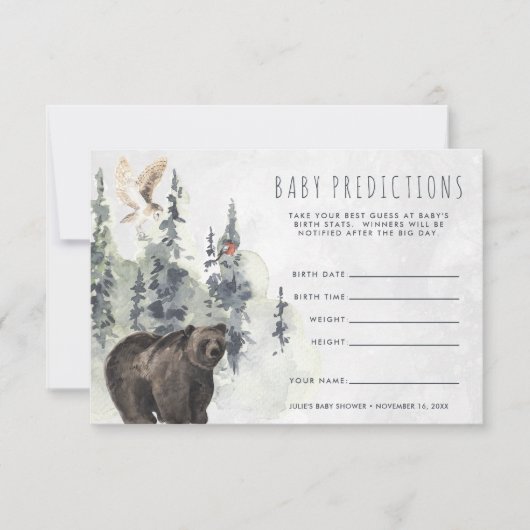 Invitation Forêt rustique | Jeu de devination de Baby shower (Devant)