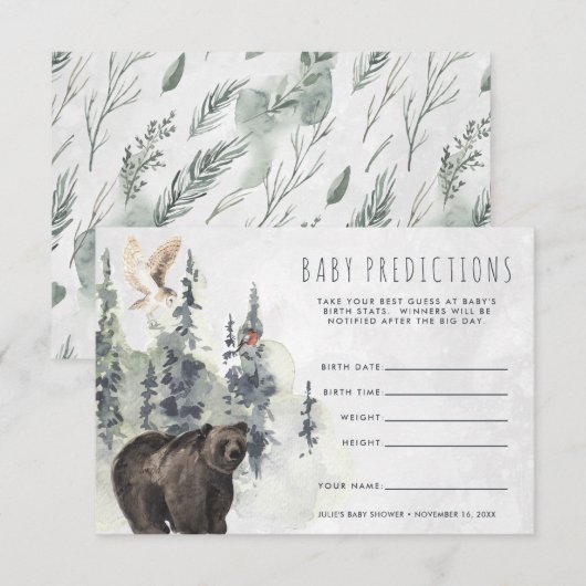 Invitation Forêt Rustique | Jeu de devinette pour Baby Shower (Devant / Derrière)