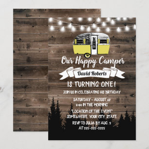 Invitation Forêt Rustique Joyeux Camper Anniversaire Grange B