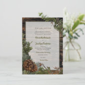 Invitation Forêt rustique Mariage Bois foncé Bouton À feuilla (Debout devant)