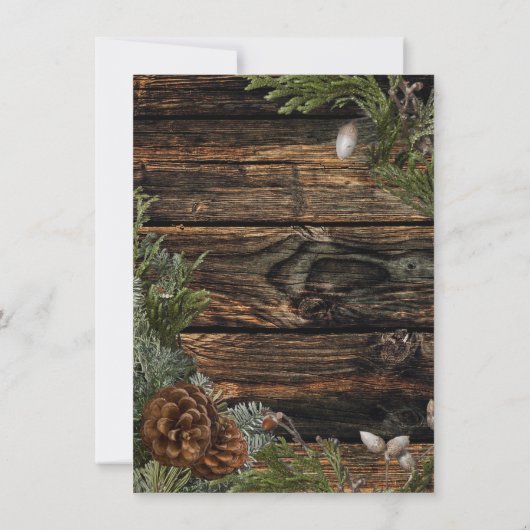 Invitation Forêt rustique Mariage Bois foncé Bouton À feuilla (Dos)