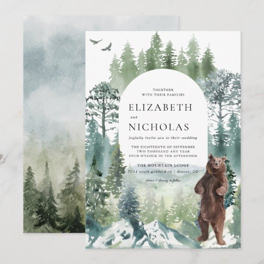 Invitation Forêt Rustique Montagne | Mariage de Camping (Devant / Derrière)