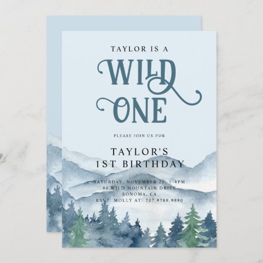 Invitation Forêt rustique sauvage Un 1er anniversaire (Devant / Derrière)