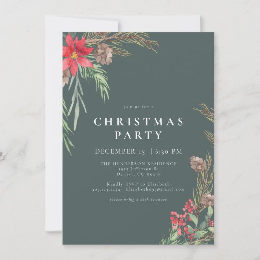 Invitation Forêt rustique Vert hiver Fête de Noël Florale (Devant)