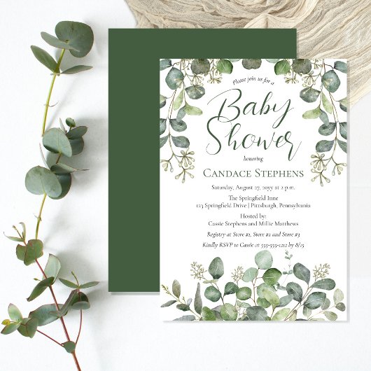 Invitation Forêt | Sage Green Seed Baby shower Eucalyptus