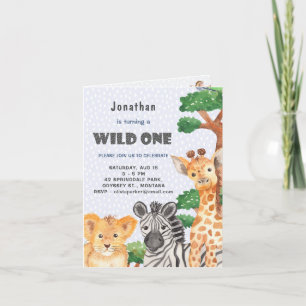 Invitation Forêt sauvage d'une pluie Animaux Première fête d'