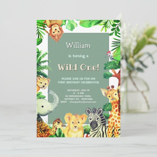 Invitation Forêt sauvage d'une pluie Animaux Whimsical Annive (Debout devant)