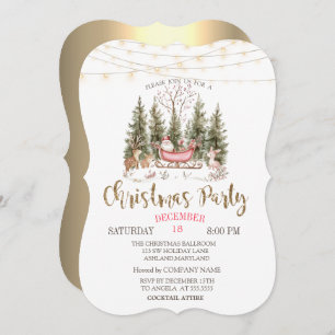 Invitation Forêt, Sleigh, Lights Gold Christmas Company