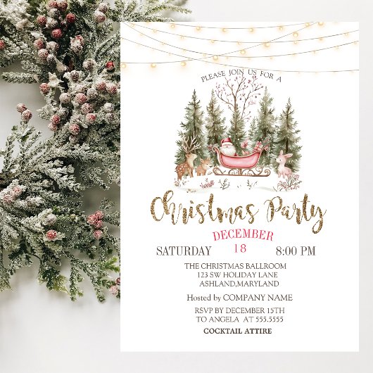 Invitation Forêt, Sleigh, Lights Gold Christmas Company