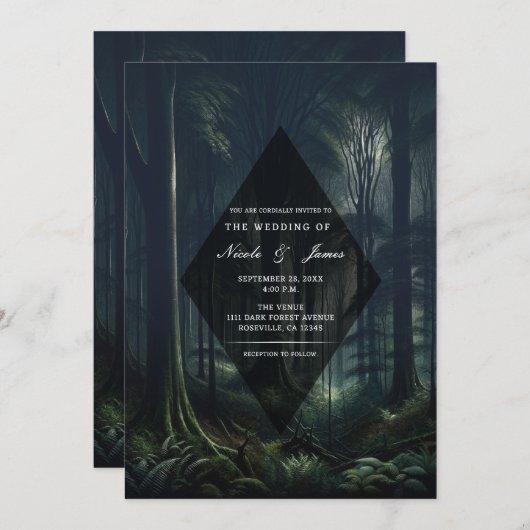 Invitation Forêt sombre à Twilight Mariage (Devant / Derrière)