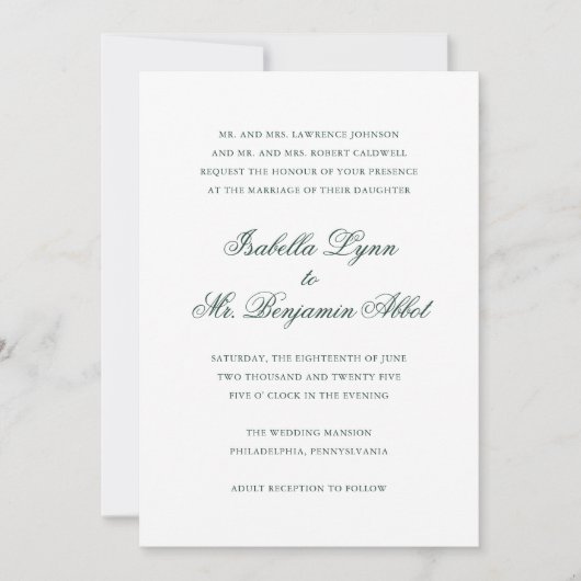 Invitation Forêt traditionnelle Vert Formel Mariage élégant (Devant)