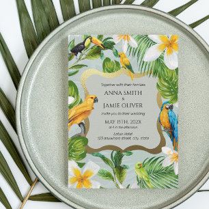 Invitation Forêt tropicale verte Parrots Plumeria Mariage