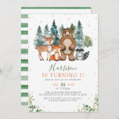 Invitation Forêt verdoyante Bois Animaux 1er anniversaire (Devant / Derrière)