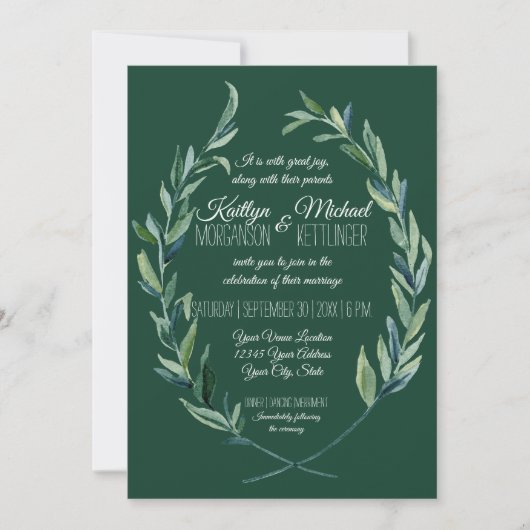 Invitation Forêt vert 5X7 Laurel Wreath Olive Leaf Folif (Devant)