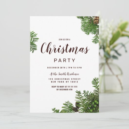 Invitation Forêt vert brun pinecones feuilles Noël (Debout devant)