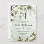 Invitation Forêt Vert Olivier feuillage Roses blanches C'est  (Devant)