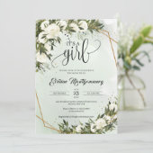 Invitation Forêt Vert Olivier feuillage Roses blanches C'est  (Debout devant)