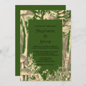 Invitation Forêt Vert or Artsy Champignons Bois Mariage (Devant / Derrière)