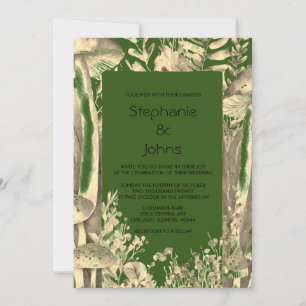 Invitation Forêt Vert or Artsy Champignons Bois Mariage