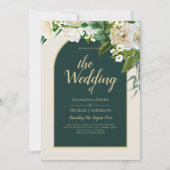 Invitation Forêt Vert Or Roses blanches Mariage d'hiver (Devant)