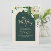 Invitation Forêt Vert Or Roses blanches Mariage d'hiver (Debout devant)
