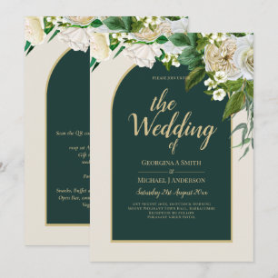 Invitation Forêt Vert Or Roses blanches Mariage d'hiver
